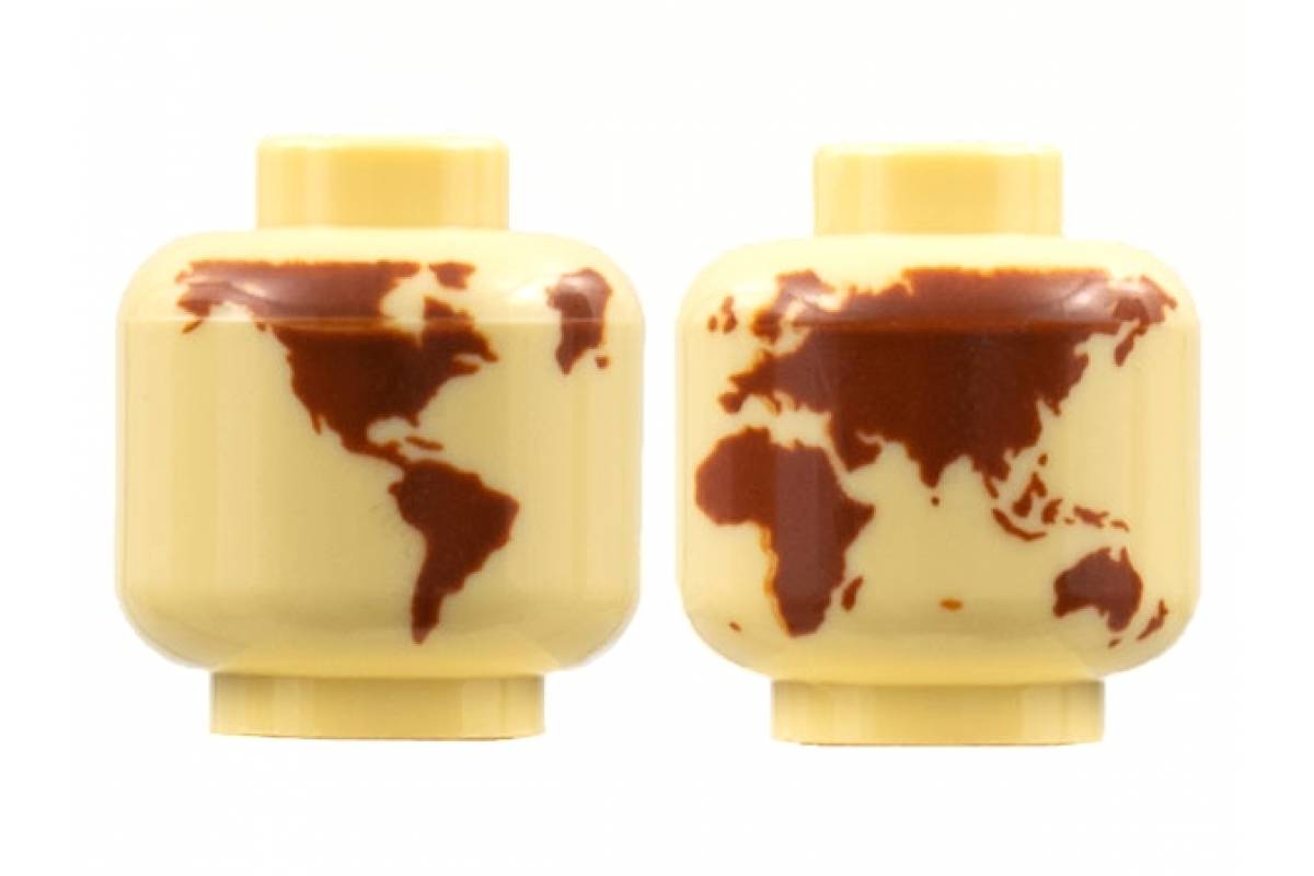 Head without Face Reddish Brown Globe World Map