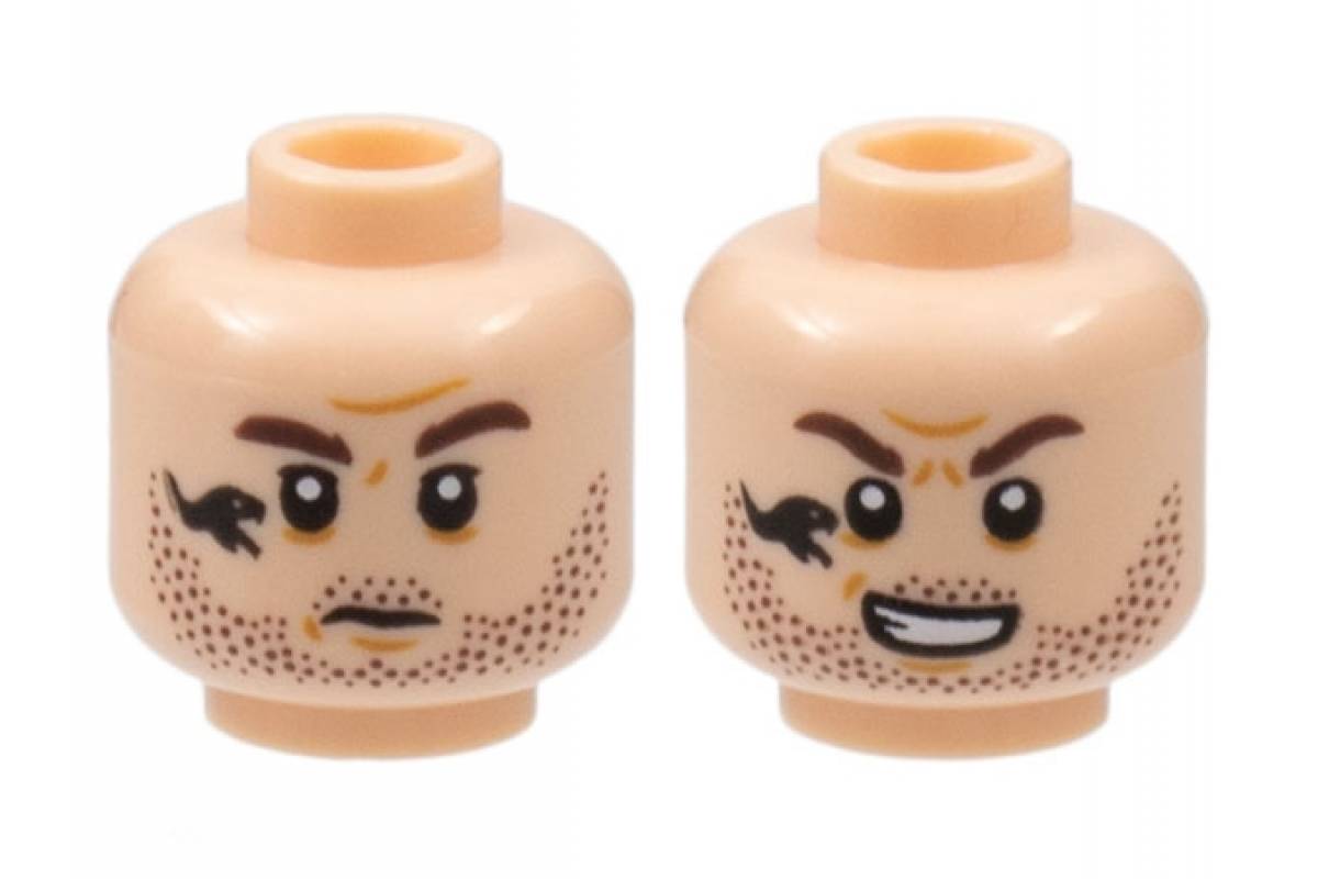 Head Dual Sided Beard Stubble, Reddish Brown Eyebrows, Black Snake Tattoo