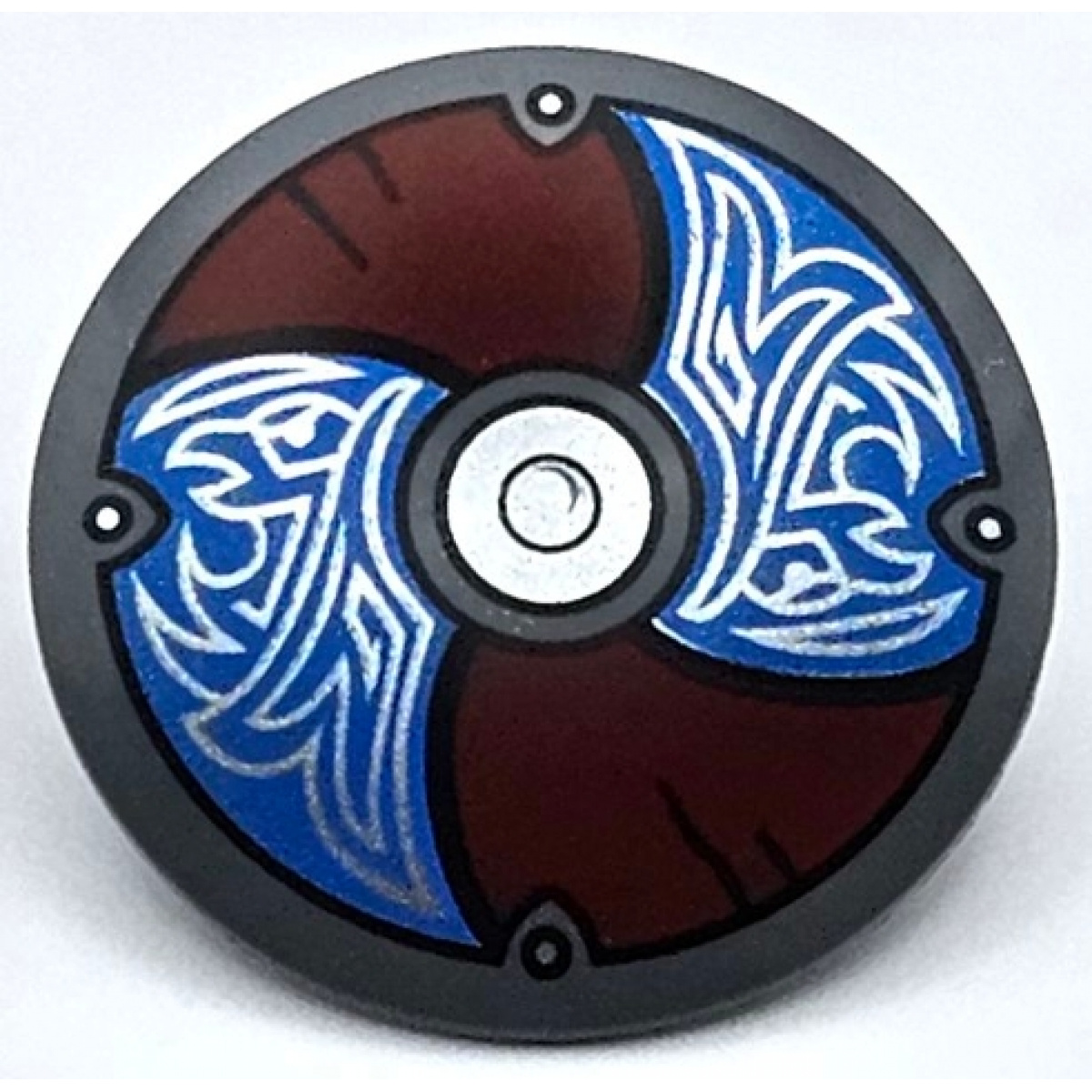 Shield Circular / Round Convex Face with Blue and Dark Red Alternating Panels with Silver Center Circle and Odin's Ravens