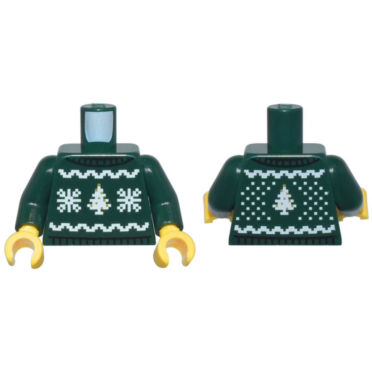 Torso Knit Fair Isle Holiday Sweater with White and Gold Snowflakes