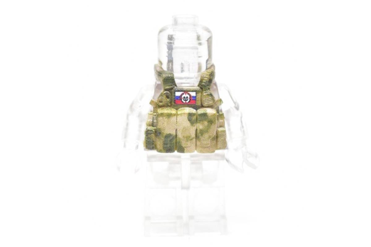 Armored vest LBT 6094 closed pouches, rectangular patch with skull. moss camouflage