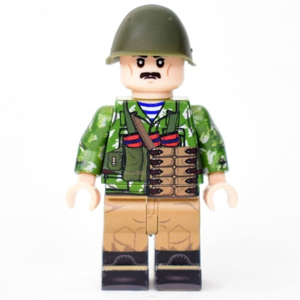 Airborne soldier in KLMK jacket, a birch split in a helmet