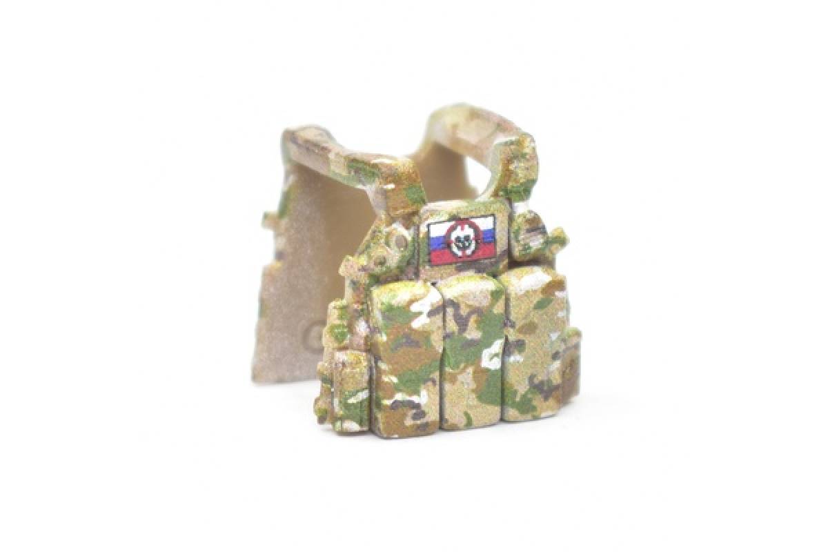 Armored vest LBT 6094 closed holsters, camouflage multicam, Patch Russian flag and skull