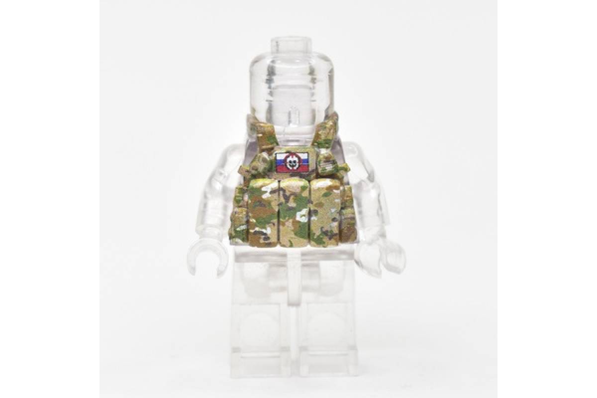 Armored vest LBT 6094 closed holsters, camouflage multicam, Patch Russian flag and skull