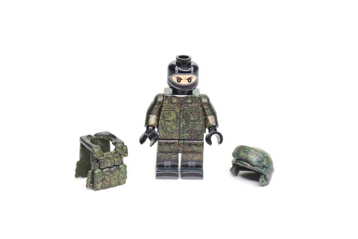 Modern Russian Soldier in summer field uniform with body armor and helmet