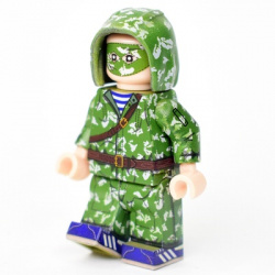Airborne soldier in a KLMK beryozka camouflage coat with a hood