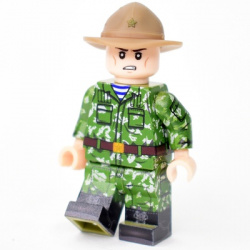 Airborne soldier in KLMK beryozka razdenka mask in a panama hat