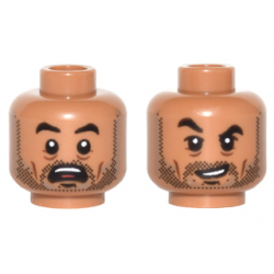 Head Dual Sided Black Eyebrows, Stubble Beard, White Pupils, Open Mouth Scared