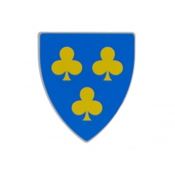 Shield Triangular Short with 3 Yellow Trefoils on Blue Background
