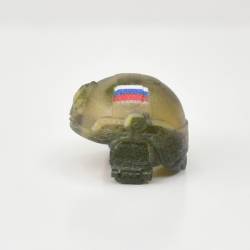 Combat helmet for lego figures with headphones, vertical mount. camouflage moss, Russian flag